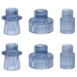 lot 49649 image: WELLIFE Blue Glass Candle Holder, 6 Pcs Tapered Candlestick Holders, Blue Glass Candlestick Holder for Table Centerpieces, Wedding Decor & Dinner Party - Retail $19
