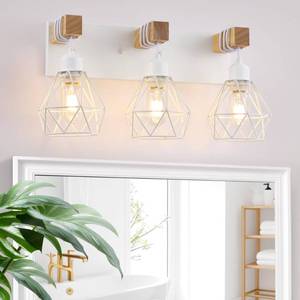 White Bathroom Vanity Light Fixtures, 3-Light Wood Bathroom Light Fixtures Over Mirror, Rustic Sconces Wall Lighting with Elegant Metal Lampshade for Living Room, Bedroom, Hallway - Retail: $50