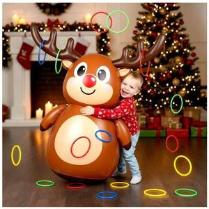 lot 49654 image: Christmas Games for Family Party Inflatable Reindeer Antler Ring Toss Game and Wobbling Punching Bag, Fun Holiday Games Xmas Gifts for Kids and Adults Also Great for Carnival Decoration - Retail $18
