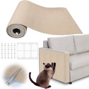 lot 49660 image: Inchoco Cat Scratching Pad - 78.7 x 15.8 Trimmable Self-Adhesive Cats Claws Scratch Furniture Protector, DIY Cat Climbing Couch Protector for Scratch Post Cat Tree Replacement Indoor (Khaki) - Retail $18