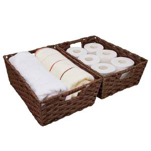 lot 49676 image: Onlytak Large Wicker Storage Basket, Metal Frame, Set of 2, Washable Waterproof, 15 x 10.3 x 5.2, Brown Color, Woven Basket for Pantry, Toilet, Bathroom, Bedroom, Patio - Retail $30