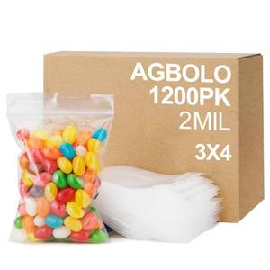 lot 49677 image: AGBOLO 1200Pcs Small Plastic Bag for Jewelry, 3x4 Small Zip Bag Baggies Resealable, 2 Mil(2 Layer) Durable Small Zip Bag for Pill and Business - Clear - Retail $18
