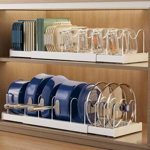 lot 49679 image: Magheo 2 Pack Expandable Food Storage Container Lid Organizers, 22 Pots and Pans Organizer Under Cabinet with 9 Adjustable Dividers Pot and Pan Lid Holders Rack Inside Cabinet(White) - Retail $40