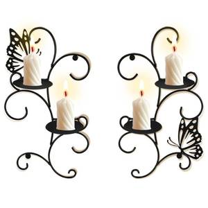 lot 49680 image: OT-NVWOZR Wall Candle Sconces Set of 2, Hanging Metal Sconces Decor for Candles, Wall Mounted Candle Holder for Living Room Bedroom Dining Room Decorations - Retail $18