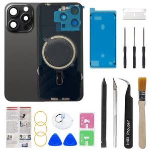 lot 49683 image: Phoupair OEM Back Glass Replacement Compatible with iPhone 15 pro max 6.7 Inches with Camera Frame and Camera Lens  Professional Repair Tool Kit and Installation Instruction (Black Titanium) - Retail $26