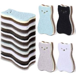 lot 49685 image: Cat Shape Kitchen Sponge Set Sink Double-Sided Cleaning Dish Sponge for Kitchen, Fruit, Plate, Bathroom, 4 Colors 8 peices  - Retail $10