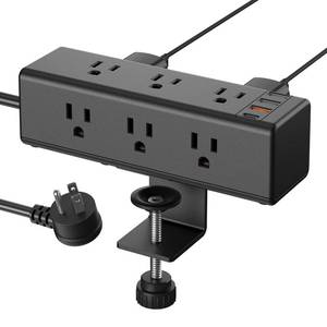 lot 49687 image: CCCEI Desk Clamp Power Strip with 9 Outlets, Desktop Edge Mount Surge Protector with USB-A and 45W USB-C Ports, Widely Spaced Desk Outlet Fast Charging Station, 6 FT Flat Plug, Fit 1.6 inch Table. - Retail $30