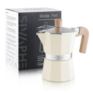 lot 49693 image: Sivaphe Aluminum Moka Pot 3 Espresso Cups, Percolator Espresso and Coffee Maker, Portable Stovetop Italian and Cuban Cafe Brewer for Home and Camping White - Retail $21