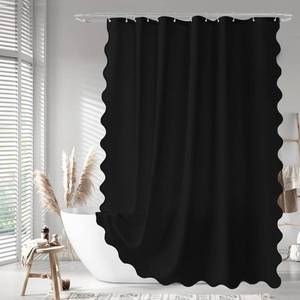 lot 49697 image: Seasonwood Black Scalloped Shower Curtain 72 x 72 Inches, Aesthetic Shower Curtain Elegant Pretty Shower Curtains Black - Retail $20