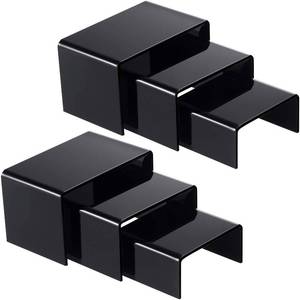 lot 49699 image: Chuangdi 2 Sets Acrylic Display Risers, Product Stand, Jewelry Display Riser Shelf Showcase Fixtures for Dessert Cupcake Candy Figure Treat Action Showcase(Black,Small Set) - Retail $11