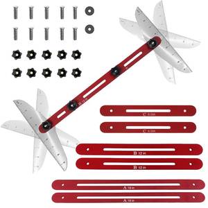lot 49701 image: Stair Treads Gauge Template Tool - Stair Jig, Measuring Stair Tool, Shelf Scribe Tool for Stairs, Risers, Shelf and Cutting Drywall, 12 in to 60 in,Red - Retail $31