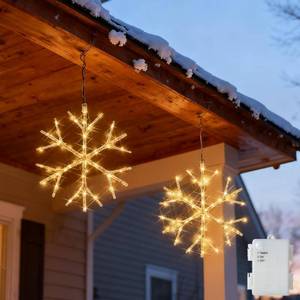 lot 51433 image: Hairui White Snowflake Lights Battery Operated with Timer 70 LED Fairy Lights 2 Pack 14IN for Window Christmas Decoration - Retail $43