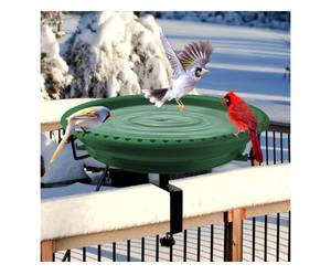 lot 51435 image: Daoeny Heated Bird Bath for Deck Railing, Upgraded 100W Heated Bird Baths for Outdoors Thermostat Control, Heated Bird Bath for Outside Winter Garden Yard Patio Decor (Blue) - Retail $40