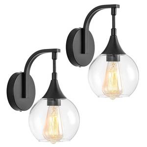 lot 51437 image: FIYUEOYI Black Wall Sconces Set of Two,Modern Wall Sconce Light with Clear Glass Shade,Bathroom Vanity Light Fixtures,Farmhouse Wall Lights for Living Room, Hallway,Kitchen - Retail $93
