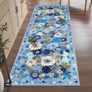 lot 51450 image: Rug for Hallways Kitchen Rug 2x6, Non Slip Washable Rugs with Rubber Backing Soft Floral Carpet Runner for Hallways, Kitchen, Laundry, Bedroom, Bathroom (Blue Garden, 2 x 6) - Retail $22