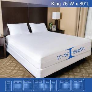 lot 51453 image: King Size Mattress Protector Bed Bug Waterproof Zippered Cover - Hypoallergenic Premium Quality Encasement Protects Against Liquids, Dust - Breathable, Noiseless White - Retail $45