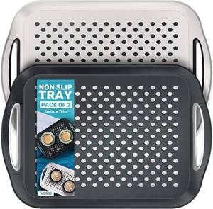 lot 51455 image: Food Trays for Eating on Couch - 2 Pack - Non Slip Dinner Trays for Eating Set of 2 Non Slip Serving Tray and Food Tray with Handles (Black & White) - Retail $25