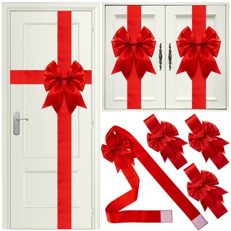 lot 26401 image: Ganeen 7 Pieces Christmas Cabinet Door Ribbon Bow Large Christmas Door Bow Christmas Cabinet Festive Ribbons Cabinet Bows Christmas Tree Bow Christmas Wreath Bow (Red) - Retail $30