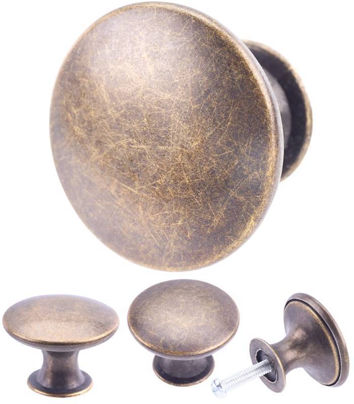 lot 26442 image: HUGOLEM 20 Pack Breen Bronze Round Antique Brass Kitchen Cabinet Knobs Cupboard Door Knobs Drawer Handle Pulls Dresser Knobs with 21 Pcs Screws for Bathroom Drawer Door Hardware - Retail $18