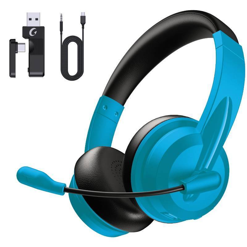 lot 49256 image: Wireless Headset with Mic for Work with AI Noise Cancelling Mic for Clear Calls, Bluetooth V5.3 Headphones with Microphone to USB AC Dongle & Mic Mute for Computer Laptop PC iPhone (Glacier Blue)