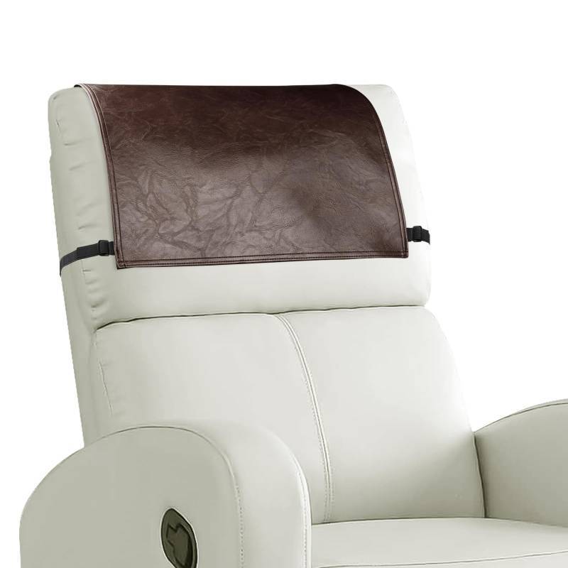 lot 49287 image: NZDWZDN Headrest Cover for Recliner Chair Recliner Headrest Protector Faux Leather Headrest Cover with Elastic Straps Couch Headrest Covers for Furniture Sofa Protector 17 x 27In(Chocolate Brown) - Retail $22