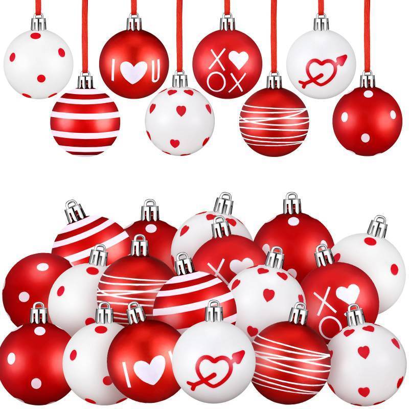 lot 49290 image: Libima 40 Pcs Valentines Day Hanging Ball Ornaments Plastic Tree Decorations Valentine Ball Decorative Supplies Painted Love Ornament for Valentines Day Party Decor,1.97 in(XOXO) a few broken bulbs - Retail $21