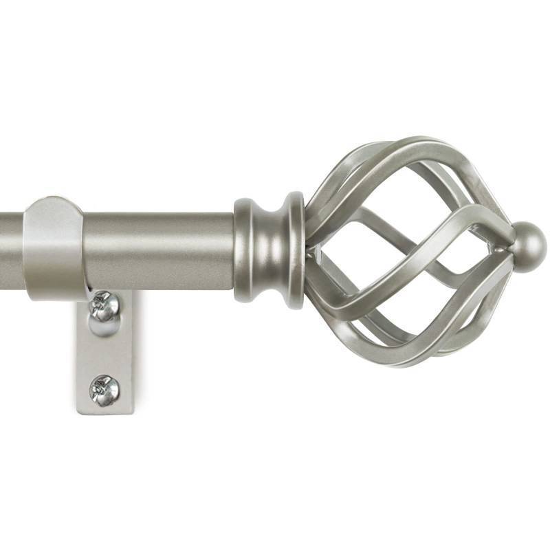 lot 21262 image: KAMANINA Silver Curtain Rod 32 to 58 Inch(2.6-4.8ft), Adjustable Curtain Rods for Windows 28 to 48 Inch, 34 Inch Splicing Drapery Rods with Twisted Cage Finial - Retail $19