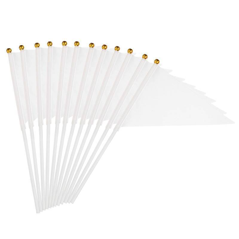 lot 32617 image: PATIKIL 8x3 Inch Mini Pennant Flags, 12Pcs Small Handheld Blank Solid Flag on Stick for DIY Graffiti Birthday Carnival Celebration Sports, White - Retail $6