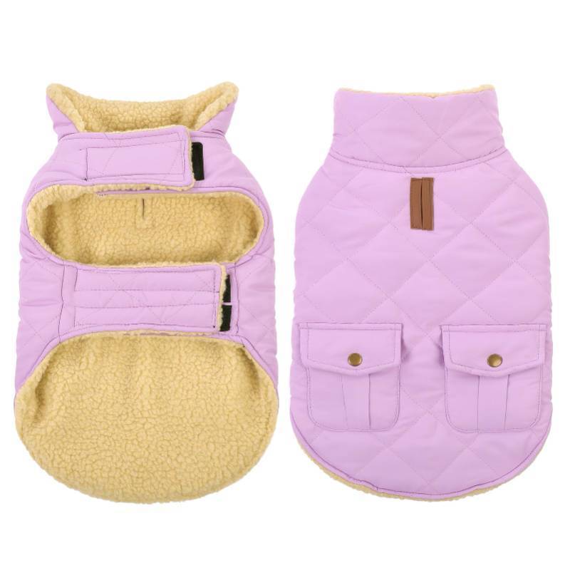 lot 49178 image: Queenmore Warm Dog Coat, Cold Weather Puffer Dog Coat Vest, Quilting Winter Pet Jacket Ultra Thick Plush Fleece Lining Pet Clothes for Dogs with Storage Pockets (Lilac, Small)