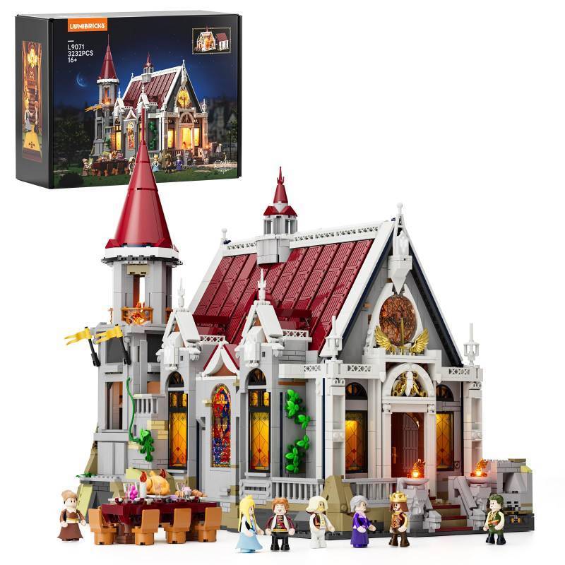 lot 63057 image: Lumibricks Medieval Castle Banquet Hall Lighting Building Bricks Set - Middle Ages City Town Modular Collection Display Kit with Minifigures 3232 Pcs for Adults & Teens - Retail $170