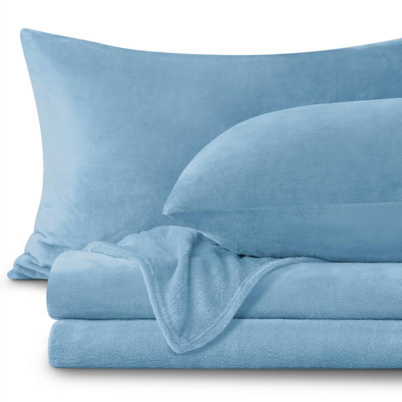 lot 63086 image: BEDELITE Flannel Sheets Full Size Forever Blue - Super Soft Fleece Sheets Set Fluffy Extra Plush, 3 Piece(Include Fitted Sheet, Flat Sheet, 1 Pillowcases) - Retail $45