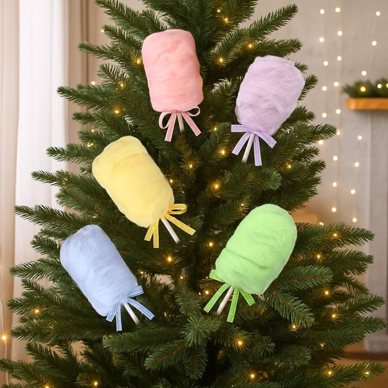 lot 26082 image: Pinkunn 5 Pcs Pastel Christmas Decorations Cotton Candy Ornaments Fake Cotton Candy Tree Picks Topper 10.63 Handcrafted Hanging Ornament for Xmas Theme Party Supplies New Year Gift - Retail $34