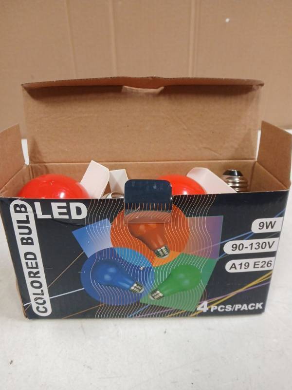 lot 26584 image: Colored LED Light Bulb Set 9W Red 4pk - Retail $12