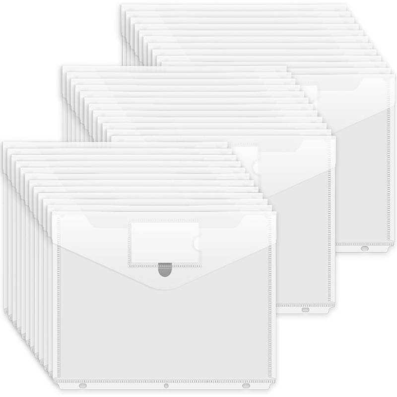 lot 32736 image: Forvencer Binder Pocket, 36 Pack Super Heavyweight Poly Binder Pocket with Tight Closure, Binder Folders Side Loading, 3 Ring Binder Pocket, Binder Dividers with Pockets, Letter Size, Clear - Retail $18