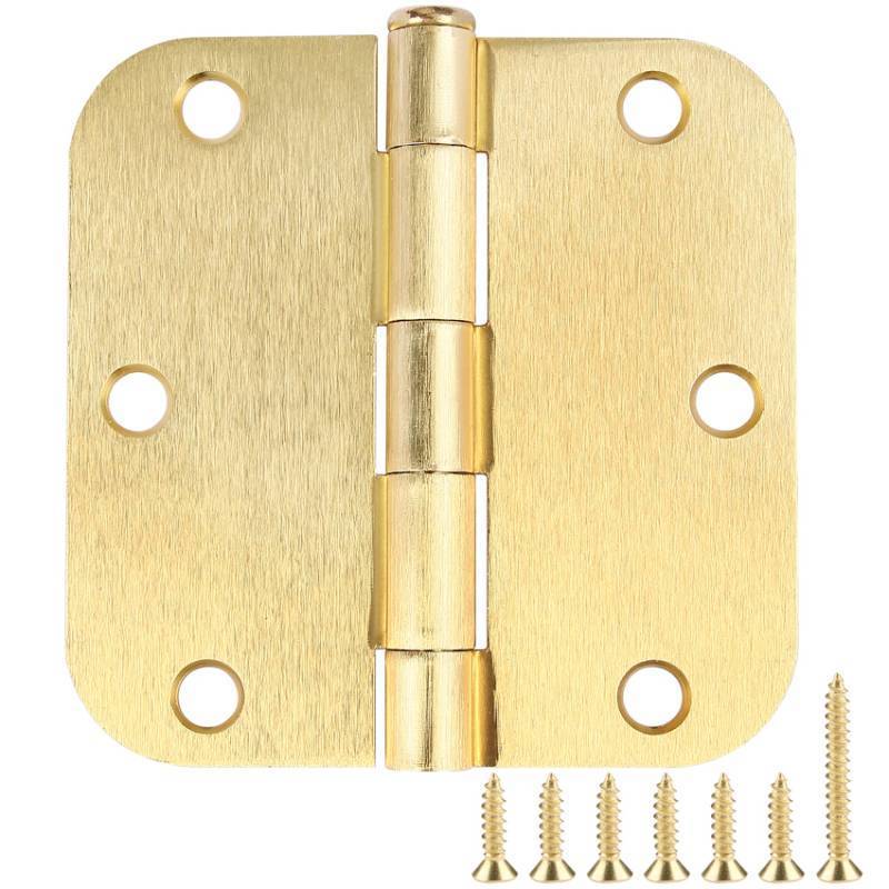 lot 32748 image: Door Hinges Satin Brass 3.5 Inch x 3.5 Interior Gold Door Hinges for Doors 3 Pack Brushed Brass Door Hinges 3-12 Rounded 58Radius Corners Bedroom Residential Standard Indoor Door Hardware Hinge - Retail $9