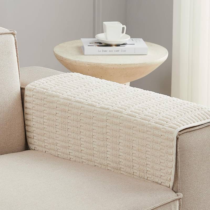lot 40459 image: Meider Sofa Arm Covers Couch Arm Covers, 2pcs Chair Armrest Cover Non-Slip Armchair Slipcovers for Sofa Couch (Cream White, 22x26 inch) - Retail $16