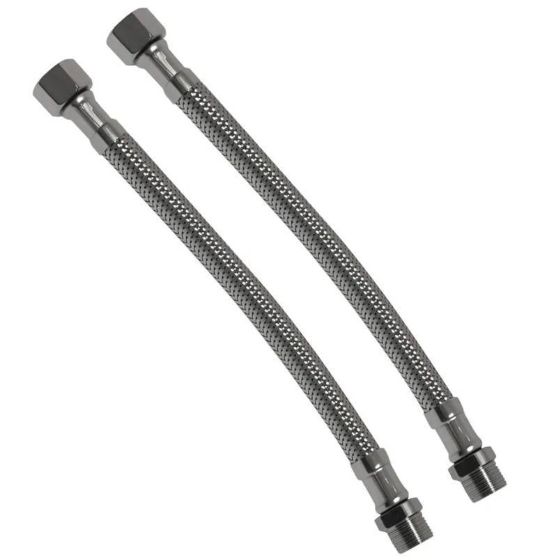 lot 51145 image: Water Supply Extension Line - 8 Inch Long, 38 Male Comp. To 38 Female Compression Stainless Steel Braided Hose, Fits Toilet Ballcock or Other Faucet Fitting - 2 Pieces - Retail $17