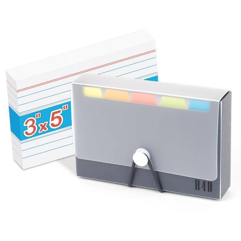 lot 51163 image: H4D 3x5 Index Card Case with 100 Heavyweight Ruled Index Cards and Dividers, Black - Retail $9