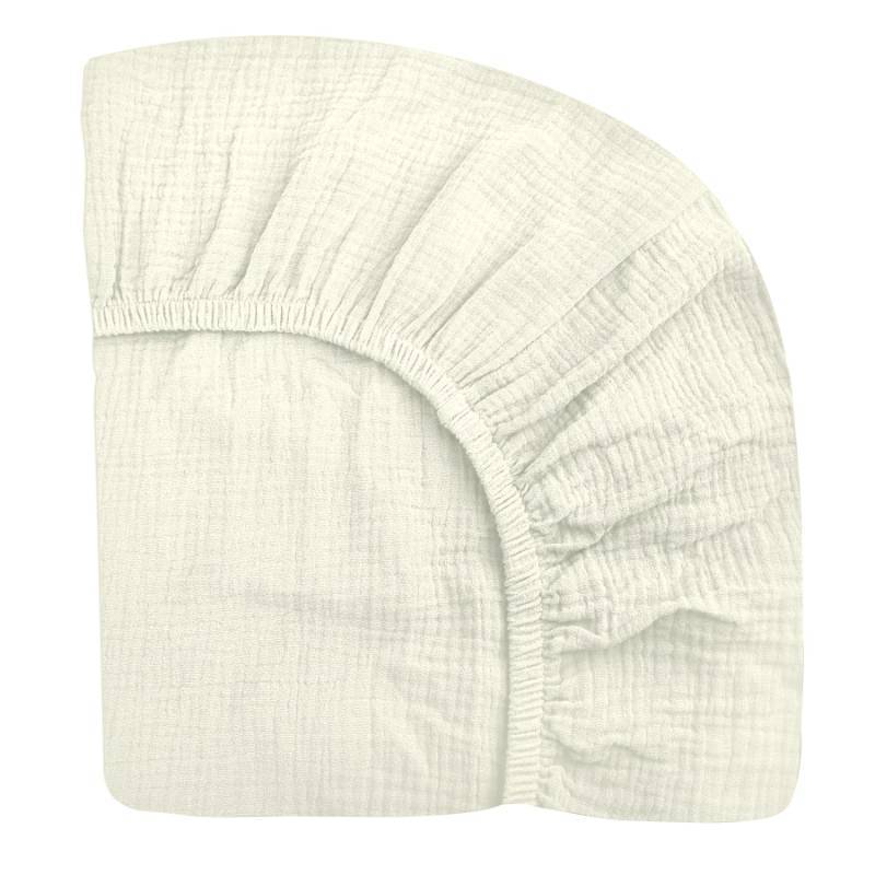 lot 59129 image: Crib Sheets for Boys Girl, Fitted Baby Toddler Bed Sheets 28 x 52, Neutral Muslin Cotton Crib Mattress Bedding Soft and Breathable Comfort (Cream) - Retail $15