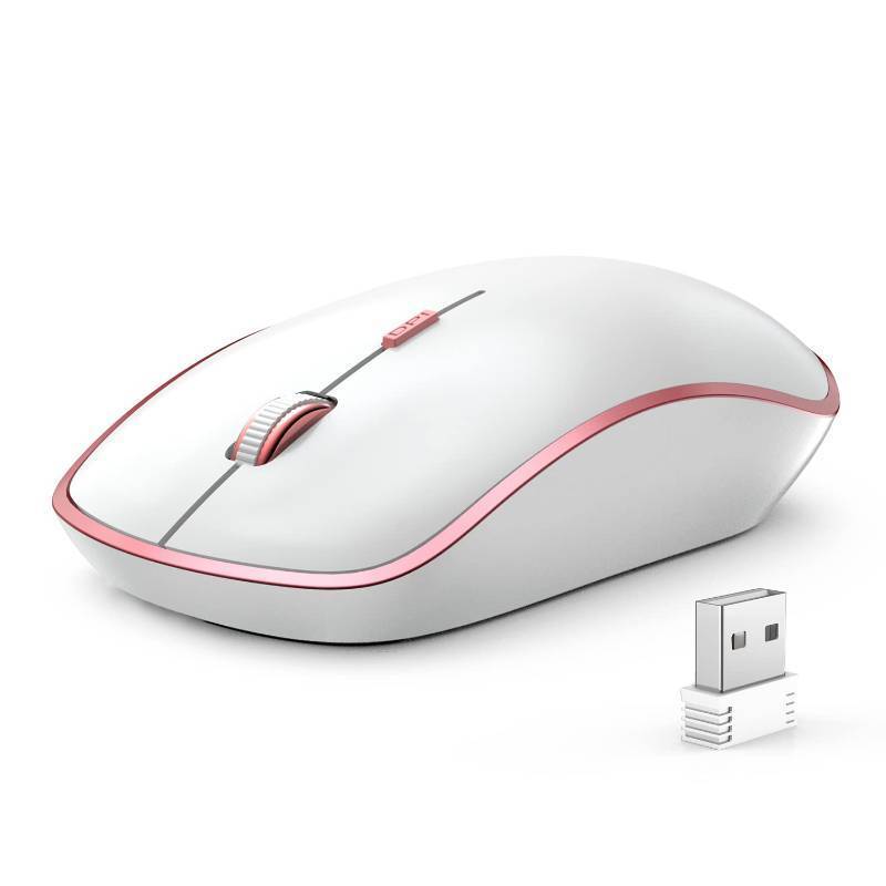 lot 40339 image: JOYACCESS Wireless Mouse for Laptop - Ultra Thin, Silent, 2400 DPI Portable Optical Mouse for Laptop,Computer,MacBook,Windows, Chromebook, PC (White  Pink) - Retail $13
