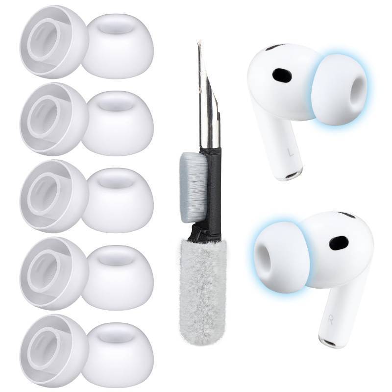 lot 40396 image: SOPROM Eartips for AirPods Pro 3 (3rd Generation), Pro3 Replacement Silicone Earbud Ear Tips with Cleaning Kit (5 Pairs, M, White) - Retail $8