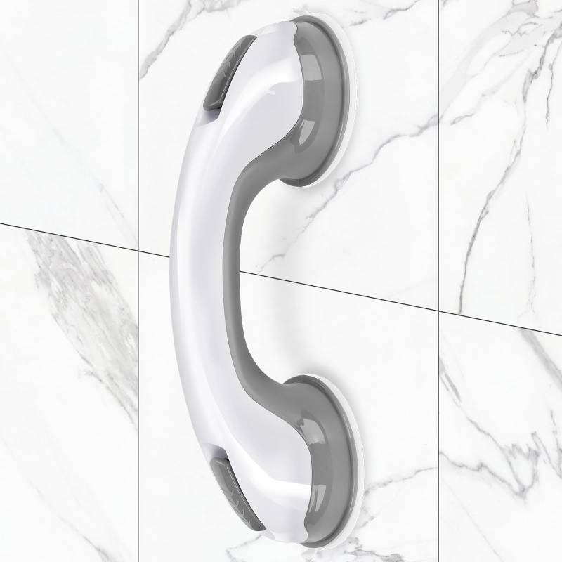 lot 49383 image: Shower Handle 1 Pack Grab Bars for Bathtubs & Showers, 12 inch Grab Bars for Bathroom with Strong Hold Suction Cup, Balance Bar Safety Hand Rail for Injury, Senior, Elderly Grey - Retail $10