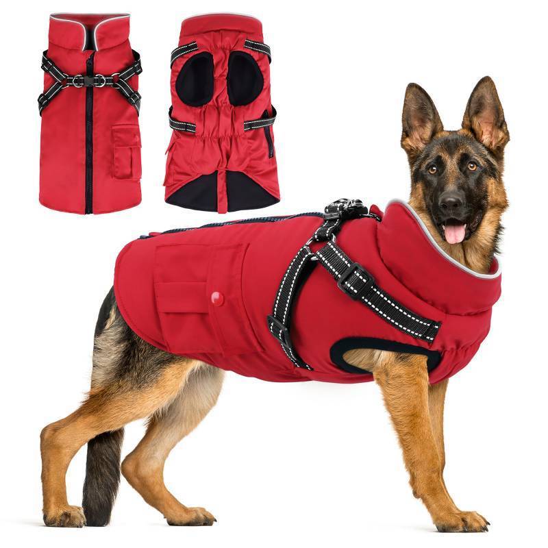 lot 51125 image: Dog Winter Coat with Harness Built-in  Waterproof Dog Jacket with Zipper & Fleece Lining  Reflective Cold Weather Coat for Small Medium Large Dogs - Retail $30