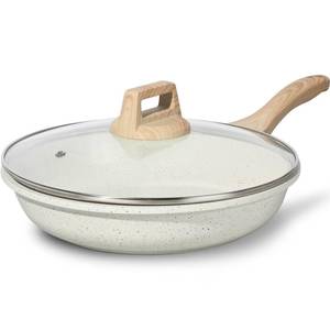 lot 16174 image: ESLITE LIFE Nonstick Ceramic Frying Pan Skillet with Lid, Non-Toxic Egg Omelette Kitchen Cooking Pans Compatible with All Stovetops (Gas, Electric & Induction), PTFE & PFOA Free (White, 9.5 wLid) - Retail $30
