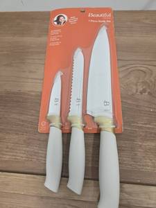 lot 16176 image: Beautiful Drew Barrymore 3 Piece Kitchen Knife Set - Retail $25