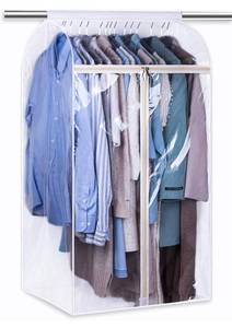 lot 16188 image: KEETDY 43 Hanging Garment Bags for Closet Storage Large Clear Window Hanging Clothes Storage Garment Rack Cover Coat Protector for Suit, Wardrobe, Bottom Enclosed - Retail $0