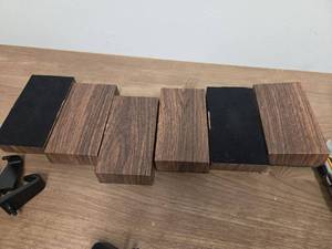 lot 16208 image: Six Pieces Wooden Furniture Blockes, No Damage Felt Bottom 5 L x 3 W x 1 Tall - Retail $0