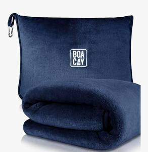 lot 16211 image: BOACAY Soft & Warm Travel Blanket for Airplane & Car - Long Flight Essential for Women, Men, Kids - Compact Pillow with Luggage Sleeve & Backpack Clip - Retail $0
