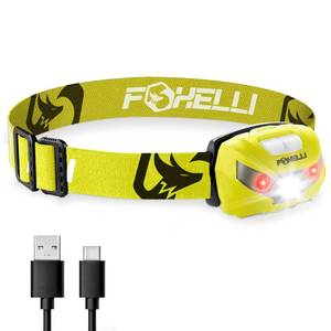 lot 16216 image: BLACK STRAP,No charging Cable Foxelli USB-C Rechargeable LED Headlamp �� Super Bright, Lightweight Head Lamp for Running, Camping, Hiking & Work �� Comfortable Fit for Adults & Kids - Retail $13