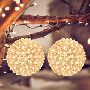 lot 16221 image: Lewondr Christmas Window Lights 2 Pack, Outdoor Christmas Lights Cherry Blossom Sphere Light Ball, Battery Powered Indoor Hanging Light for Xmas Decoration with Timer Function, Warm White - Retail $40